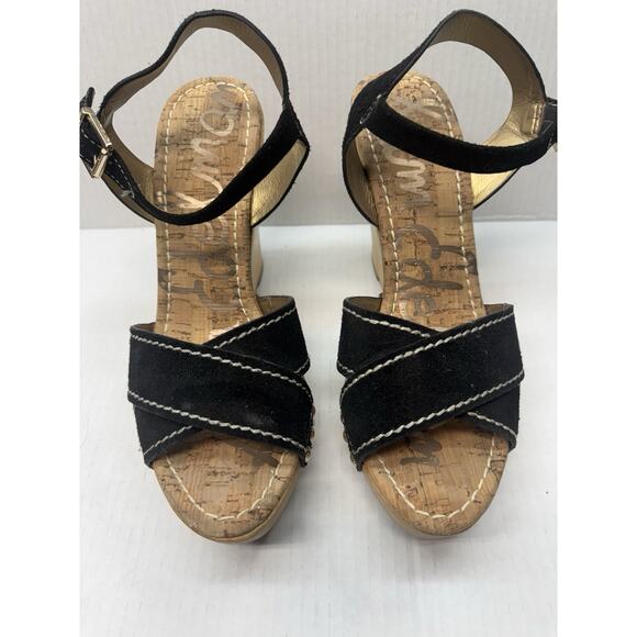 Sam Edelman Wedge Platform Sandals - Black Beige Espadrille, Size 10 GUC - Picture 3 of 7